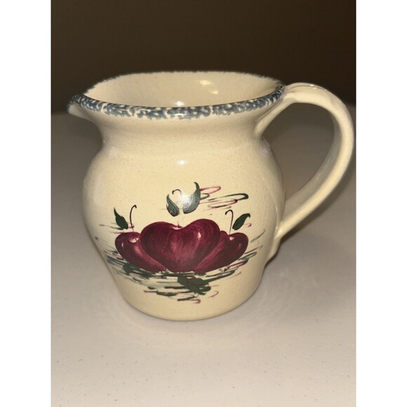 Vintage Casey Pottery Creamer Small Pitcher 1995 Apples Texas Stoneware - Picture 1 of 5